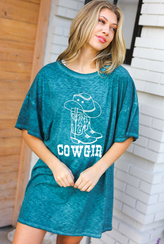 COWGIRL Emerald Cotton Blend Graphic Long Tee