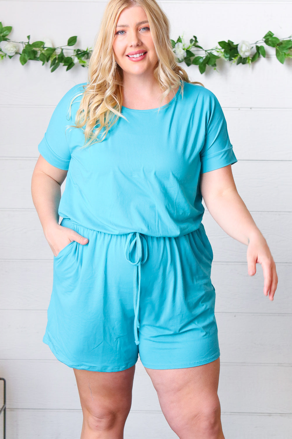 Ice Blue Brushed DTY Romper with Pockets