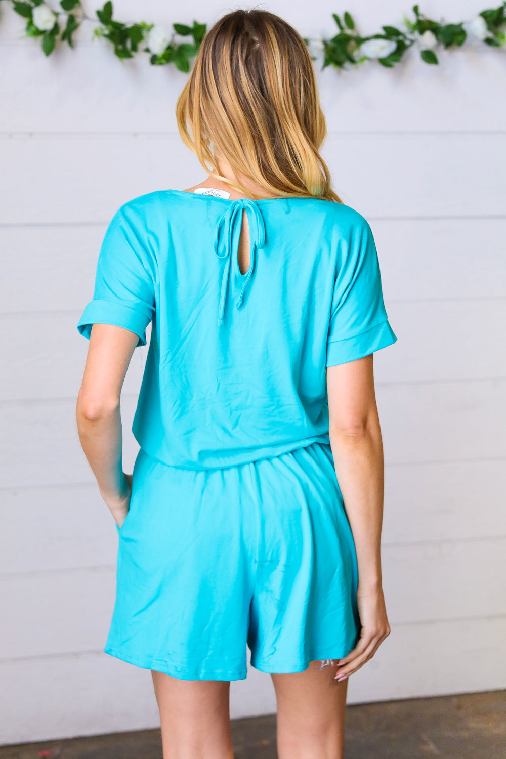 Ice Blue Brushed DTY Romper with Pockets