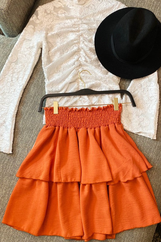 Solid Ruffle Tiered Smocked Skirt