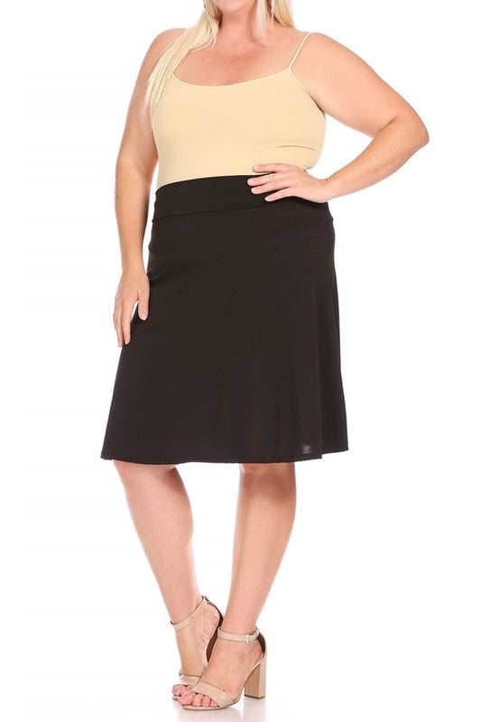 Plus Solid Knee Length A-line Skirt