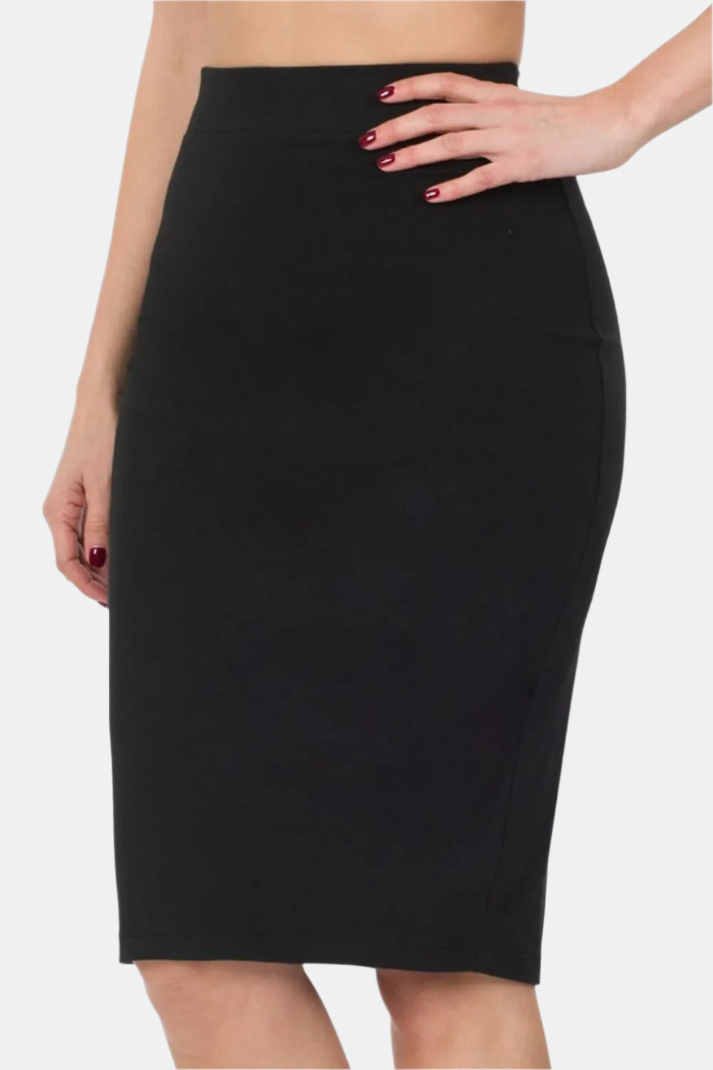 Black Premium Cotton Basic Knee Skirt