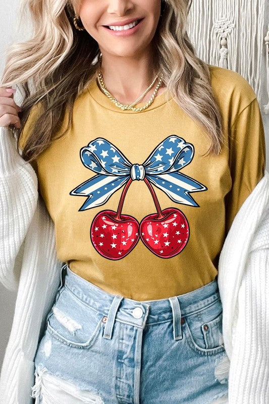 Cherry Coquette USA Bow Graphic T Shirt