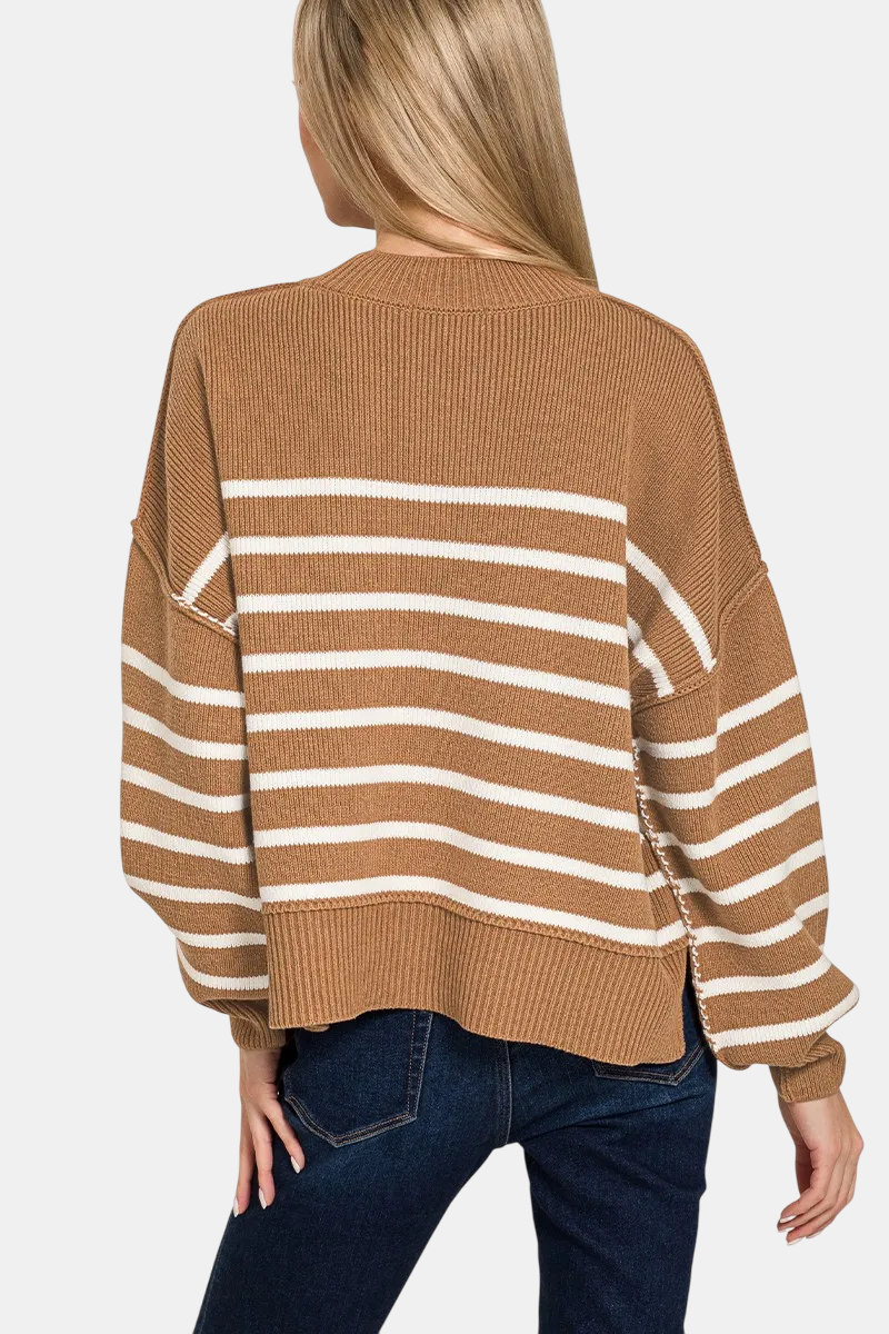 Black Exposed Seam Striped Oversized Sweater