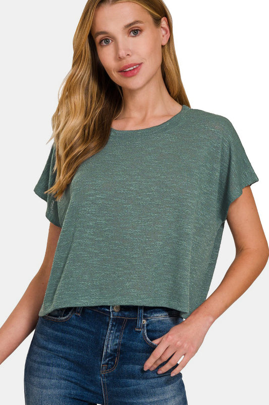 Knit Round Neck Cropped Top