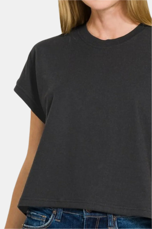 Black Premium Cotton Relaxed Crop Tee