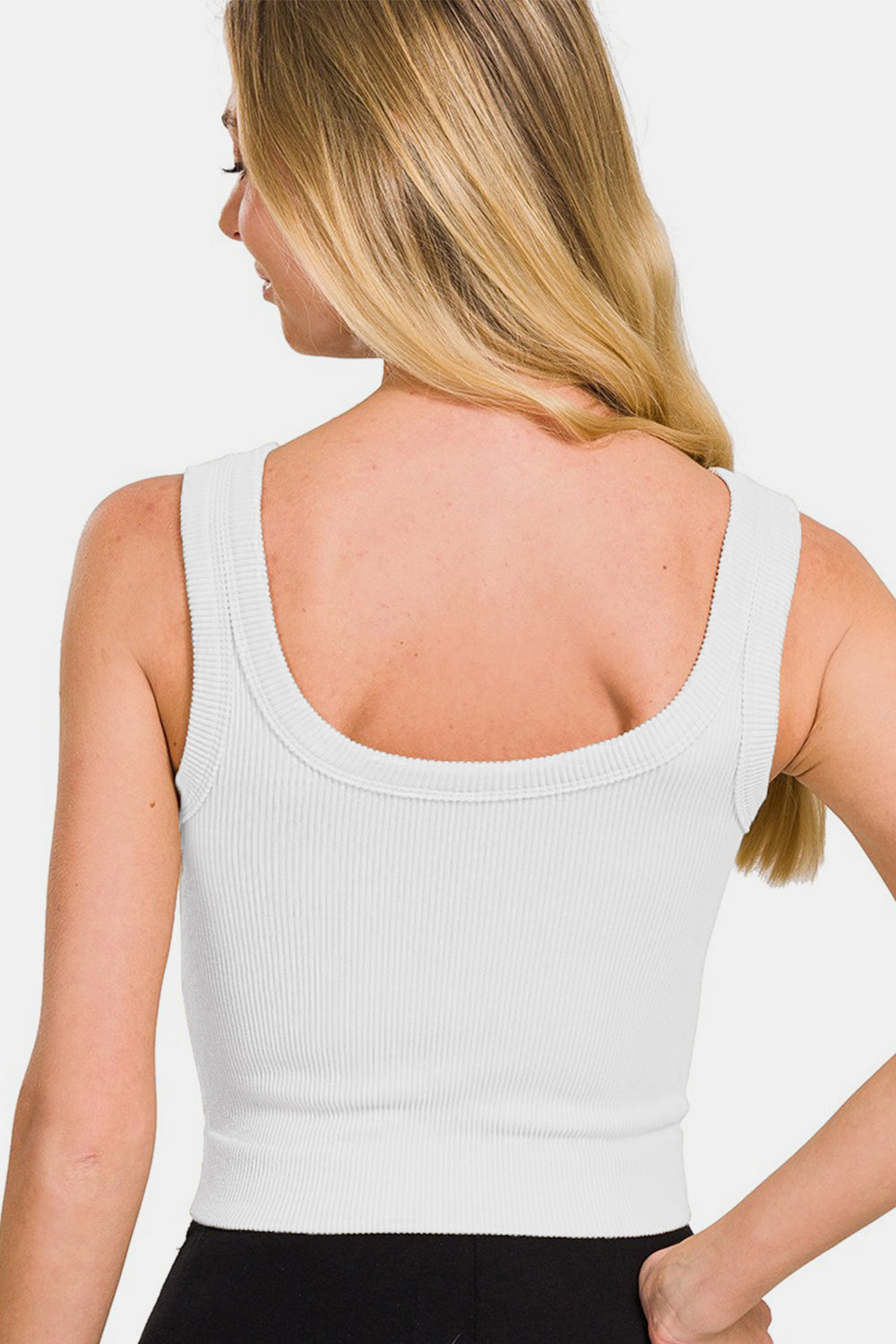 Ribbed Cropped Scoop Neck Tank Top