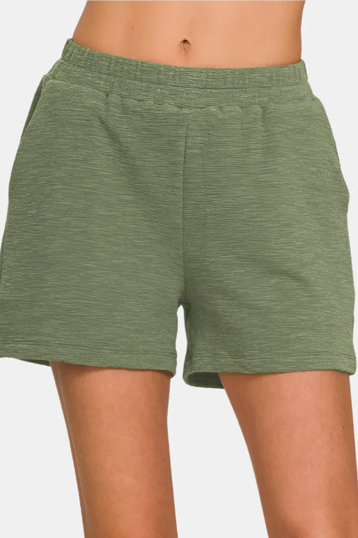 Light Olive Cotton Slub Shorts