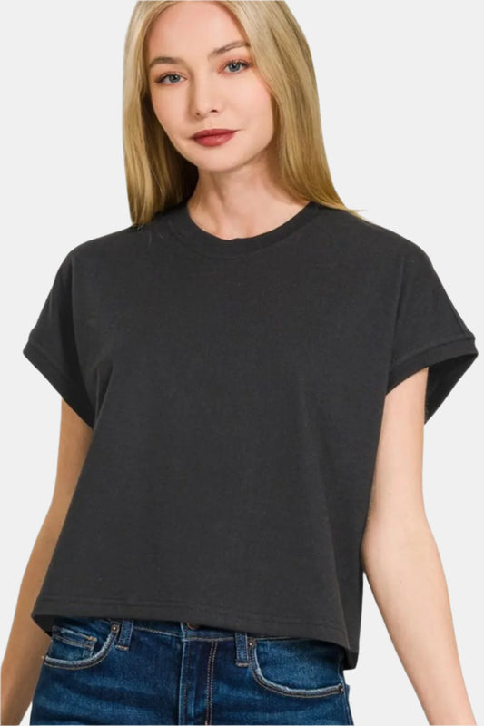Black Premium Cotton Relaxed Crop Tee
