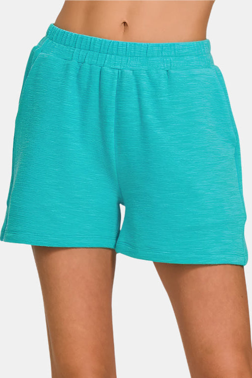 Turquoise Cotton Slub Shorts