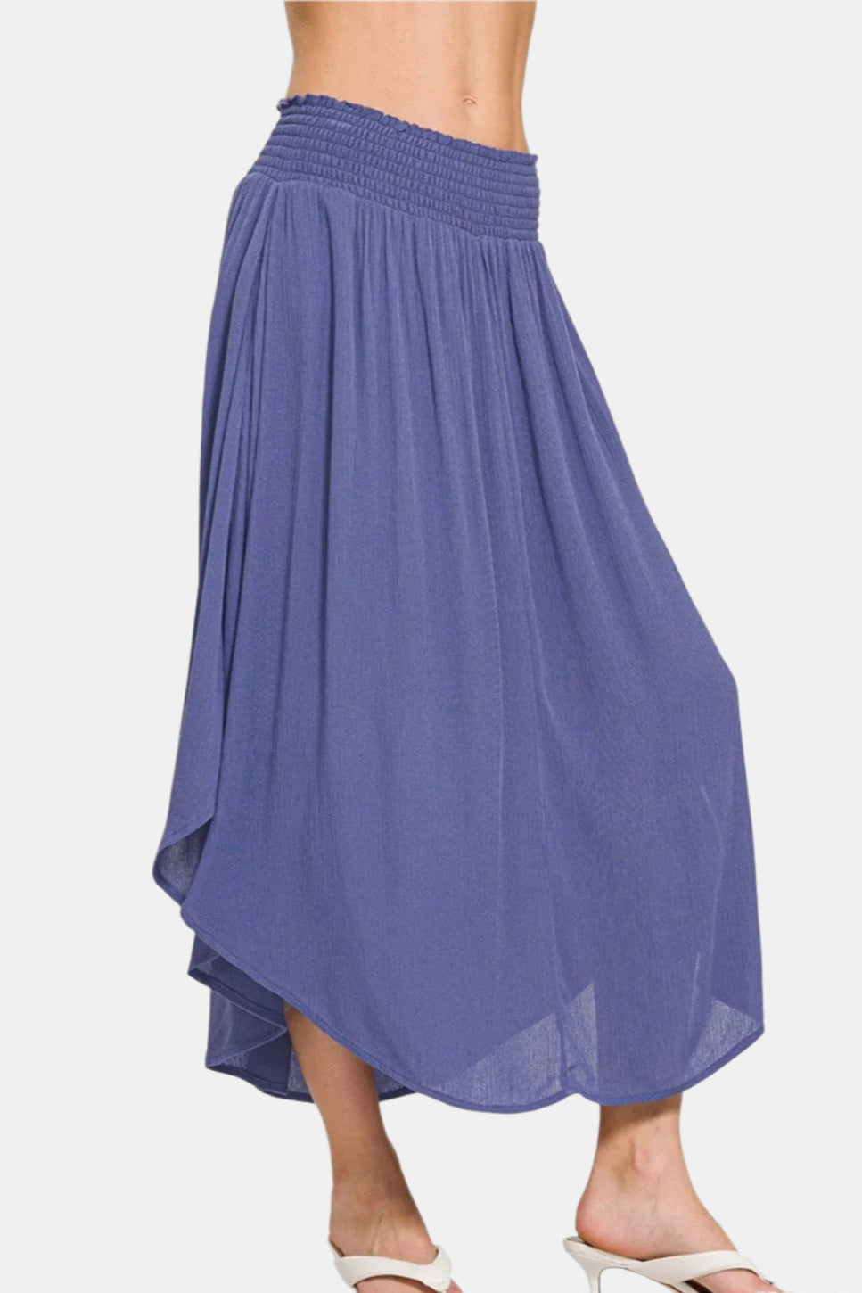 Marlin Woven Crinkle Smocked Waist Maxi Skirt W Pockets