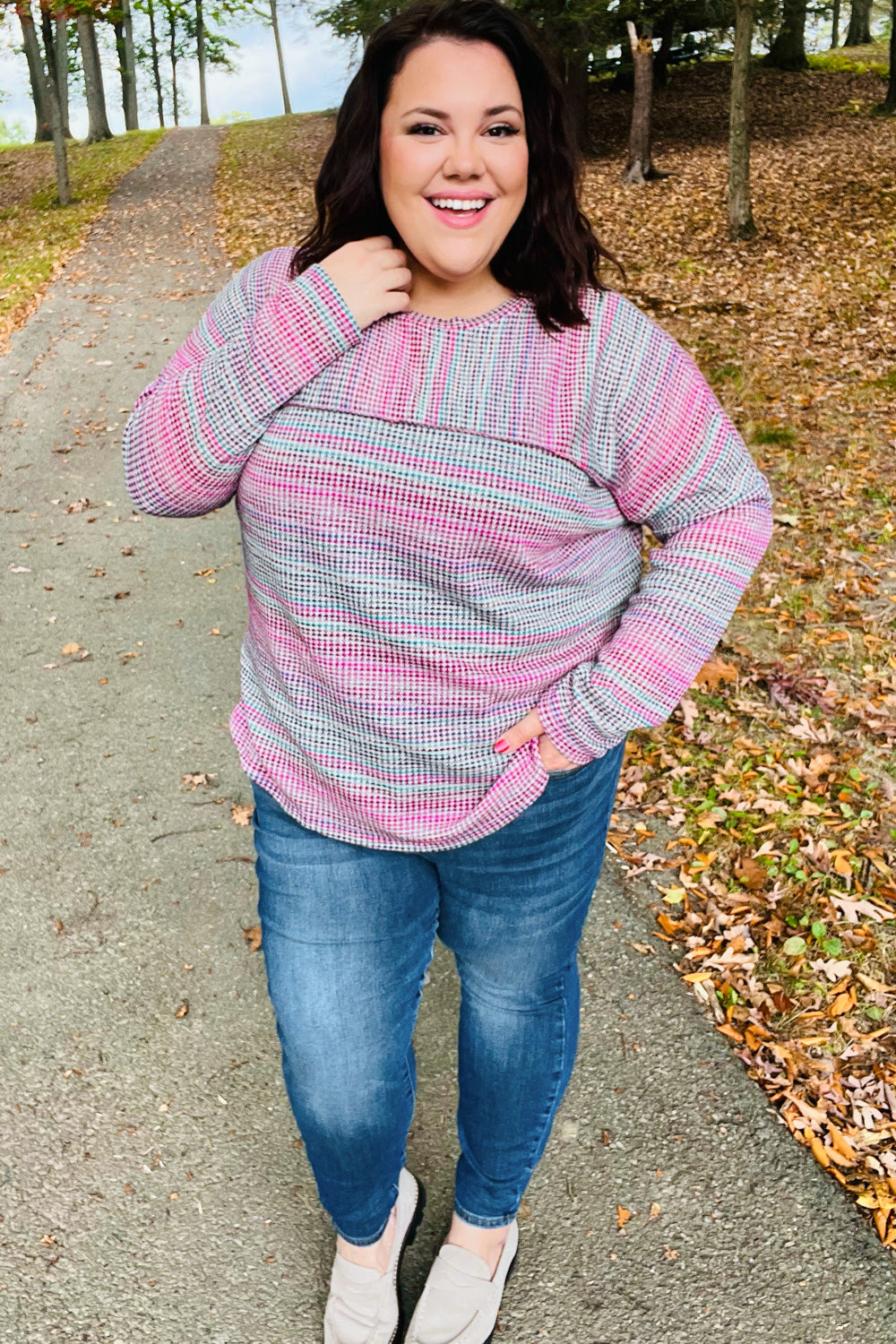 Magenta Multicolor Vintage Textured Knit Top