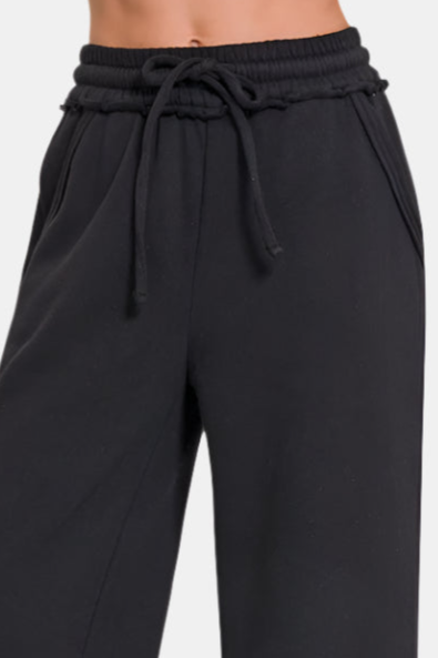 Black Fleece Exposed Seam Wide Leg Sweatpants