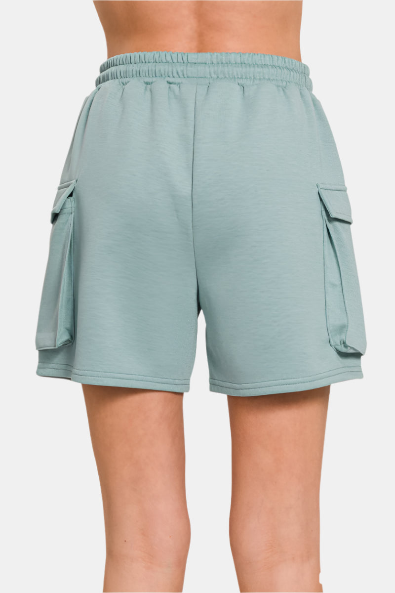 Beige Scuba Thigh Pocket Shorts