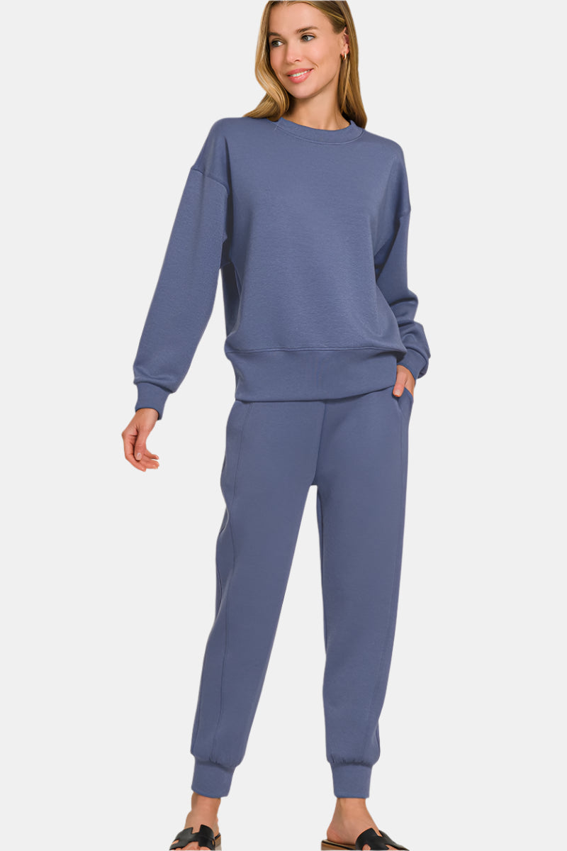Blue Indigo Scuba Crewneck Pullover & Joggers Set