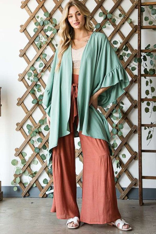 Wide Ruffle 3/4 Sleeve Kimono