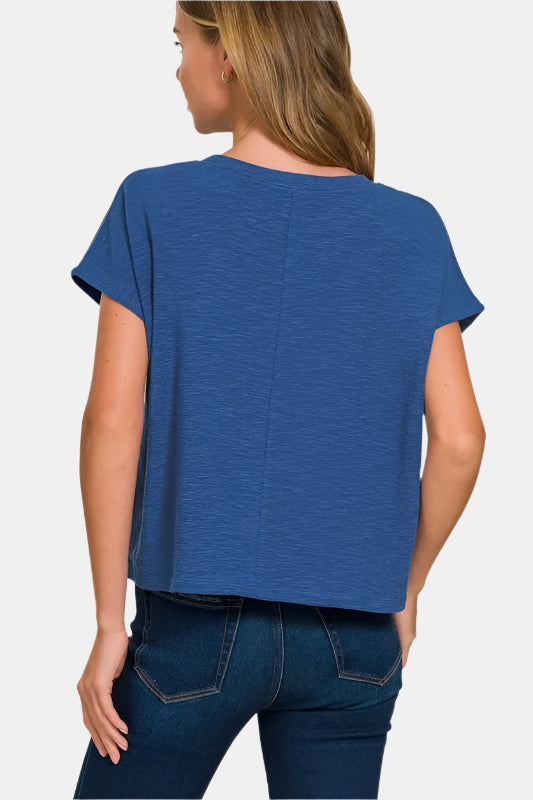 Black Slub Relaxed Crop Top