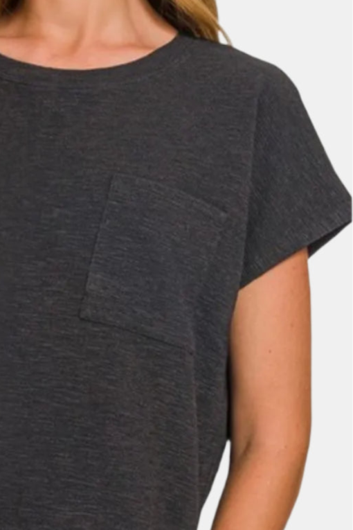 Black Slub Relaxed Crop Top