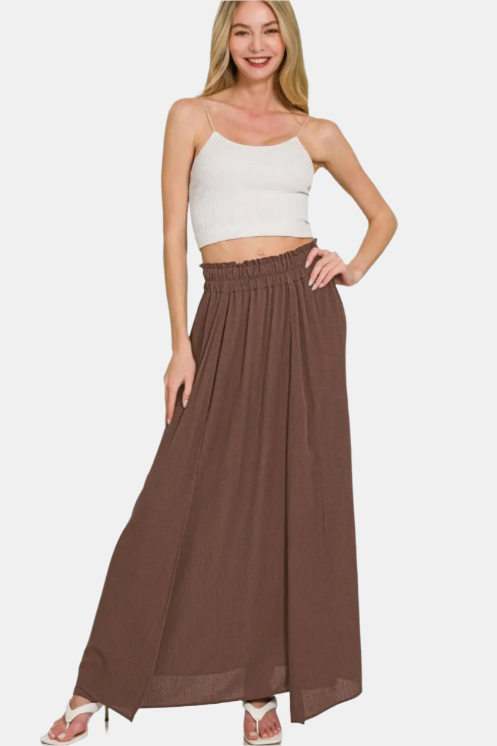 Black Woven Crinkle Gauze Long Skirt