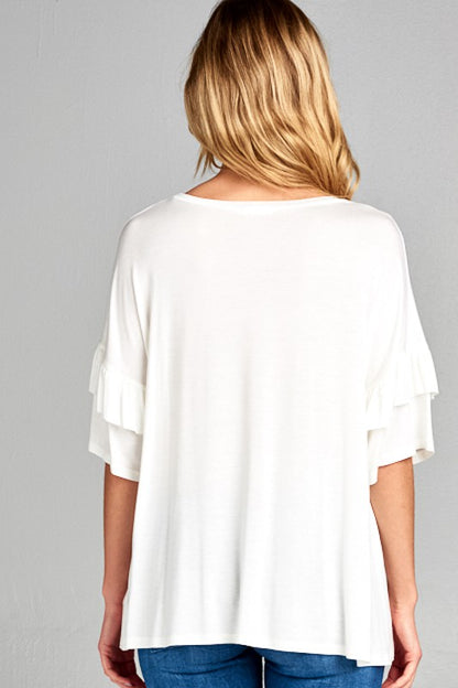 Plus Solid Ruffle Sleeve Everyday Top