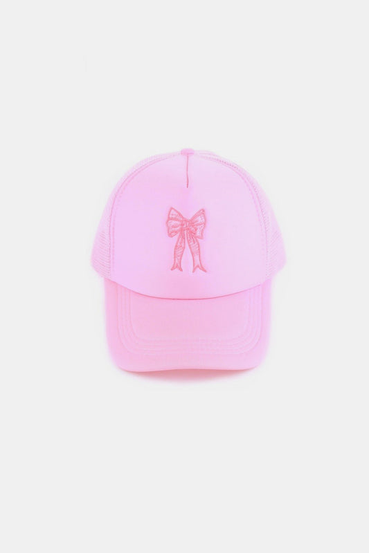 Coquette Ribbon Bow Embroidery Trucker Hat