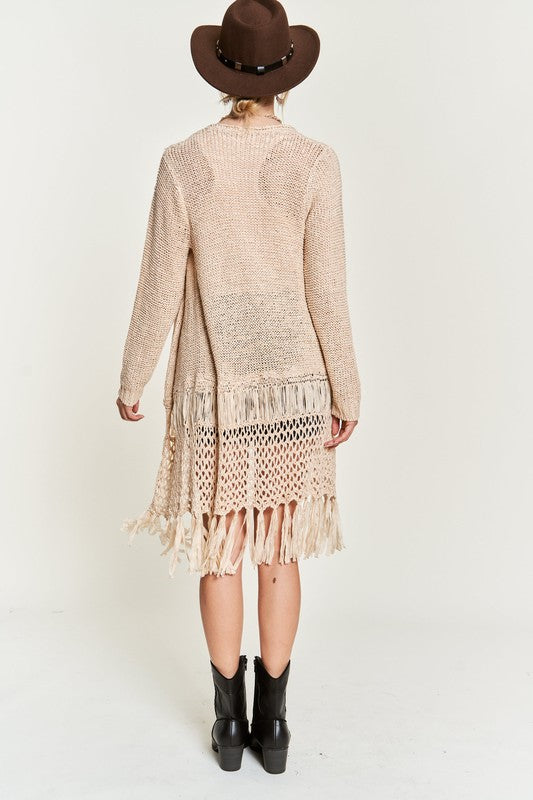 Plus Fringe Knit Cardigan