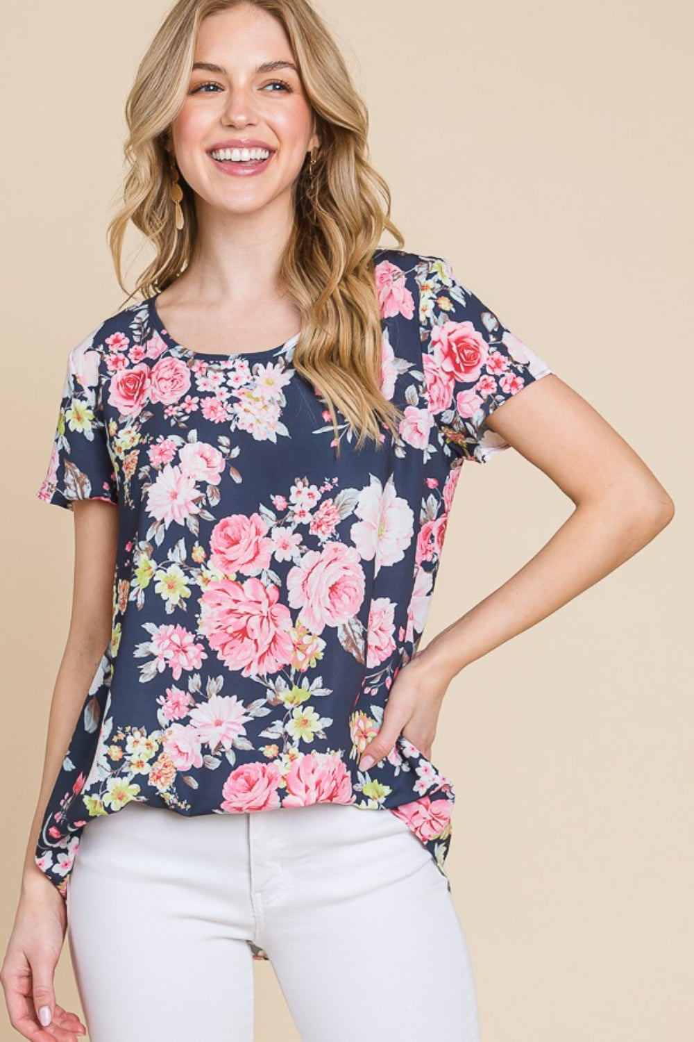 Floral Round Neck Short Sleeve Top