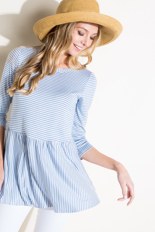 Plus Pin Stripe Babydoll Tunic Top