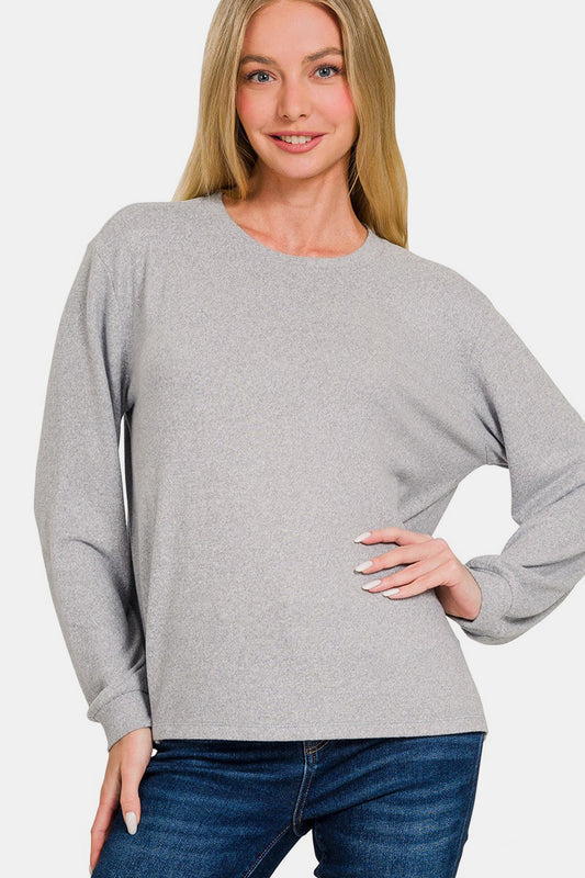 Soft Melange Hacci Round Neck Long Sleeve Tee