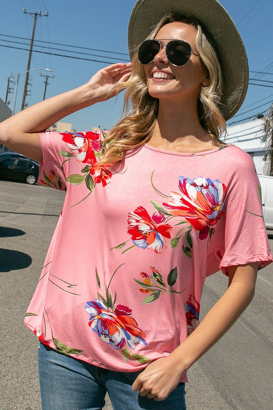 Plus Floral Open Twist Back Top