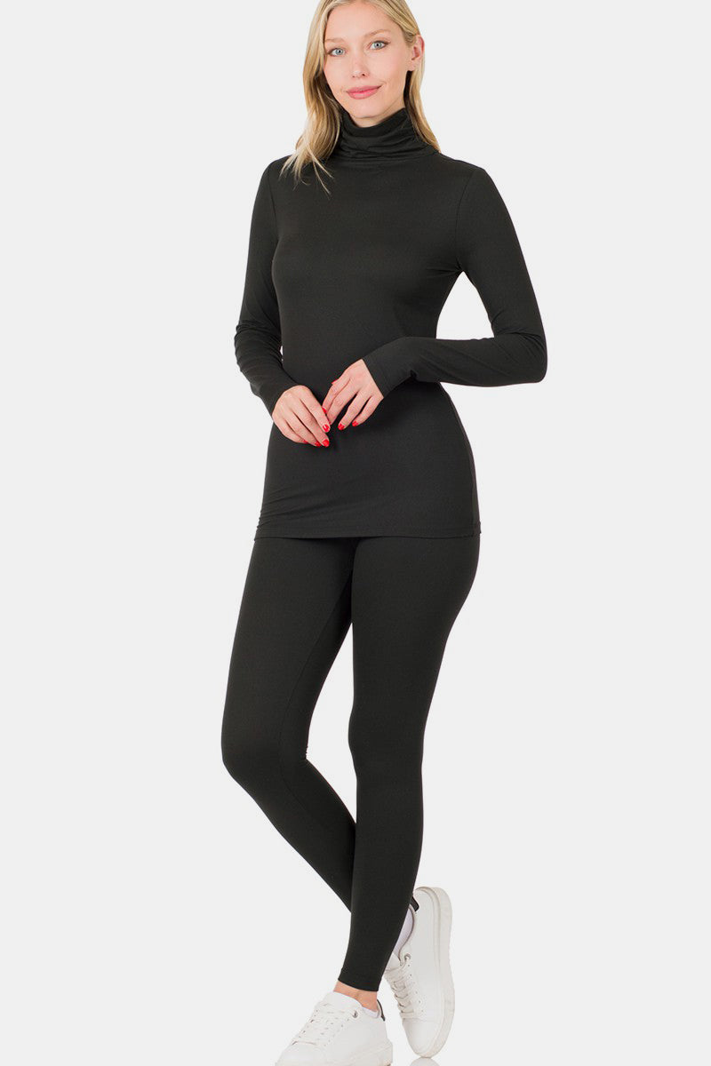 Microfiber Mock Neck Top & Leggings Set