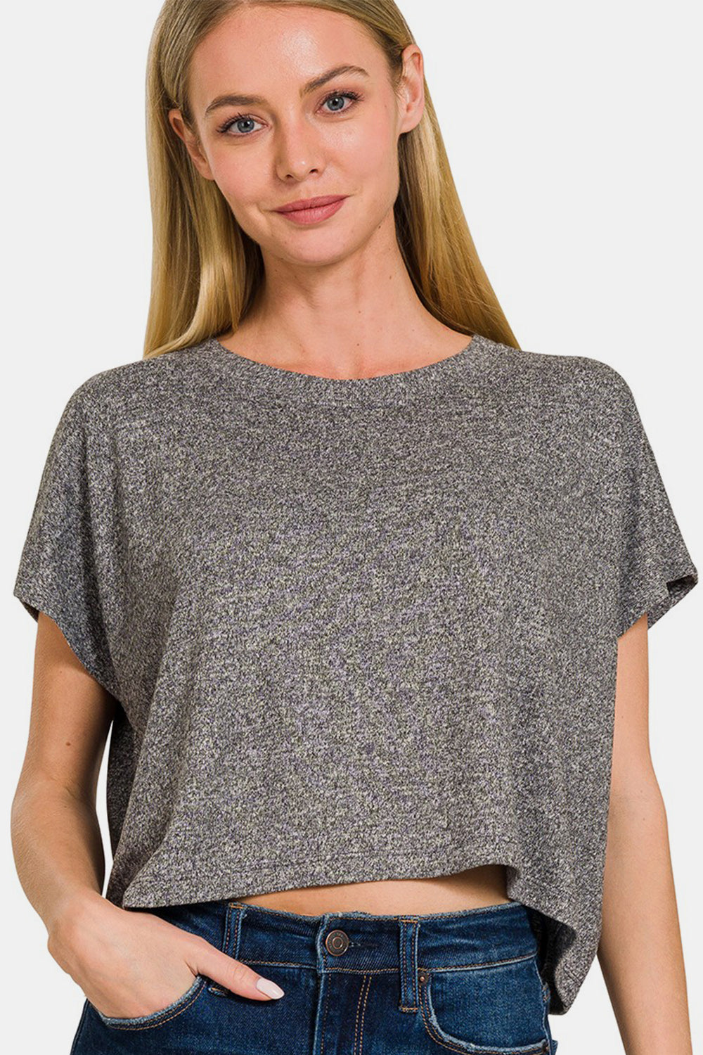 Soft Short Sleeve Round Neck Cropped Top