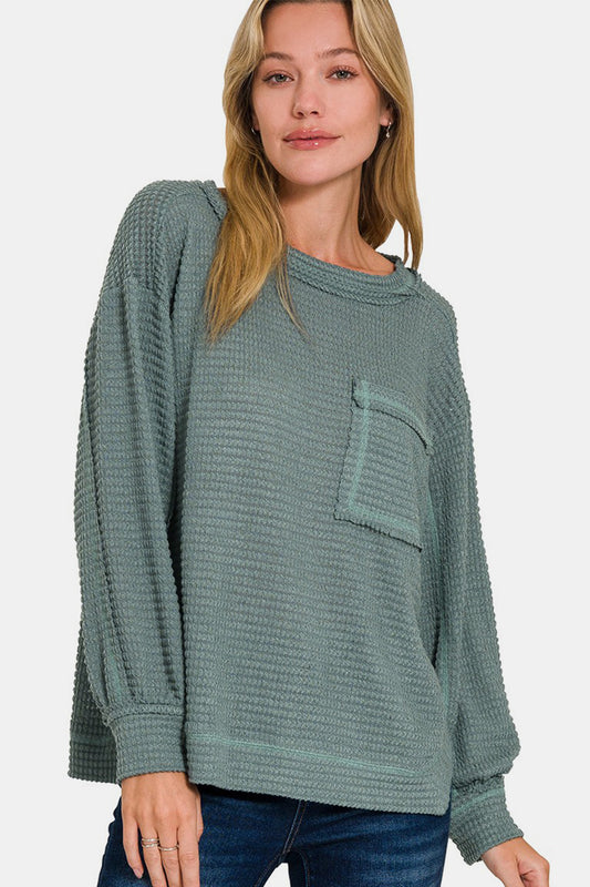 Hi-Low Exposed Seam Long Sleeve Top