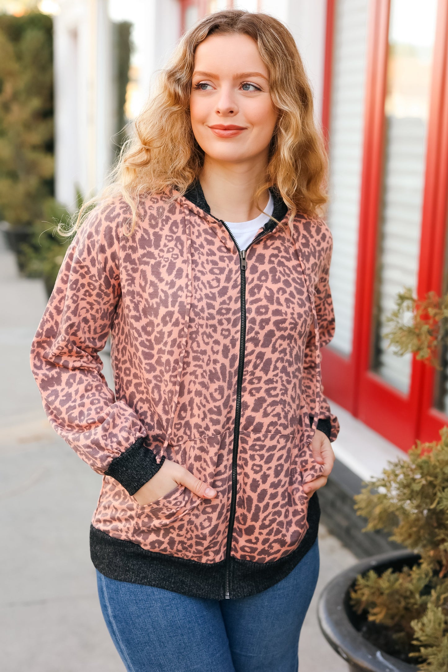 Animal Print French Terry Zip Up Hoodie