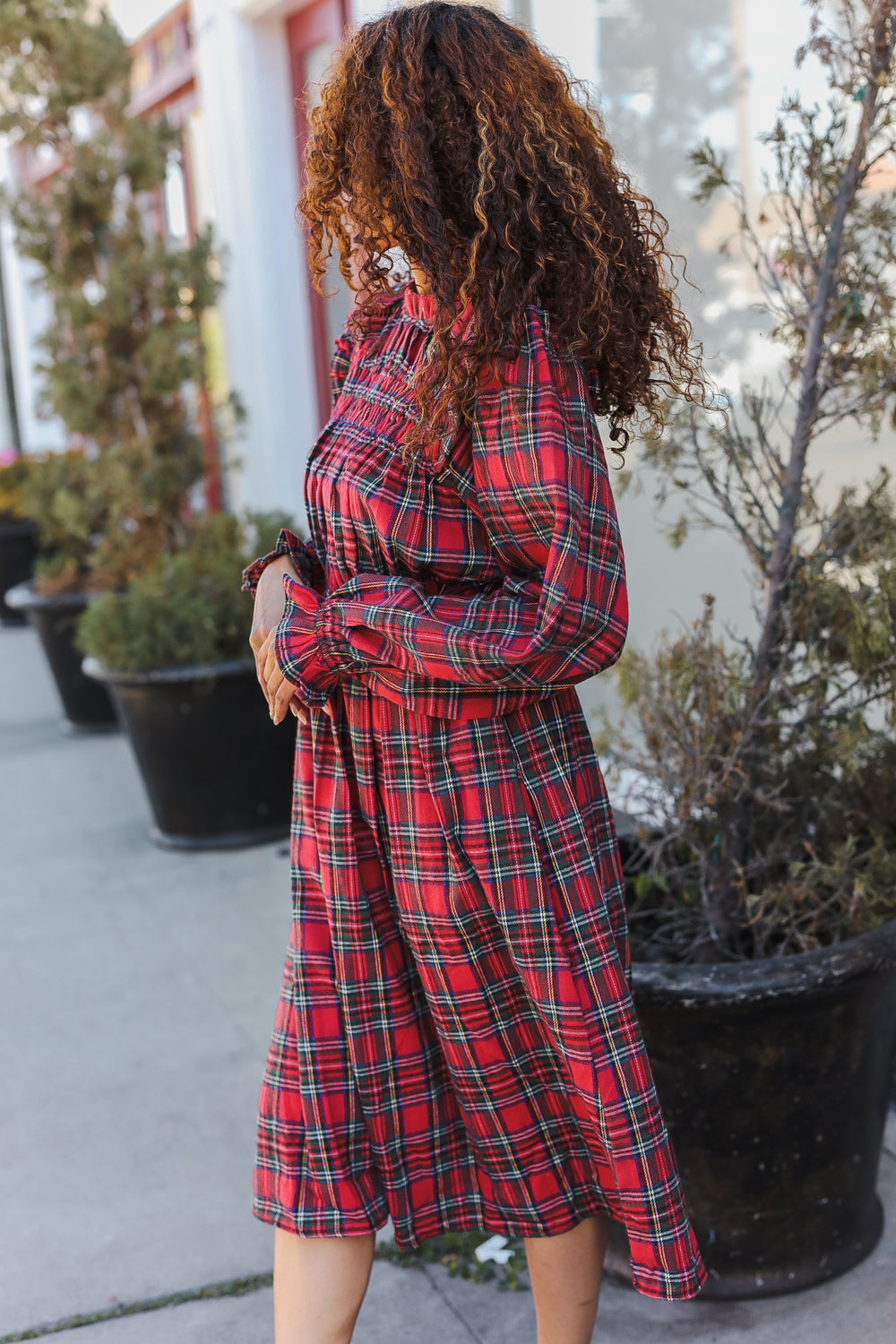 Hunter Red Plaid Check Woven Midi Dress