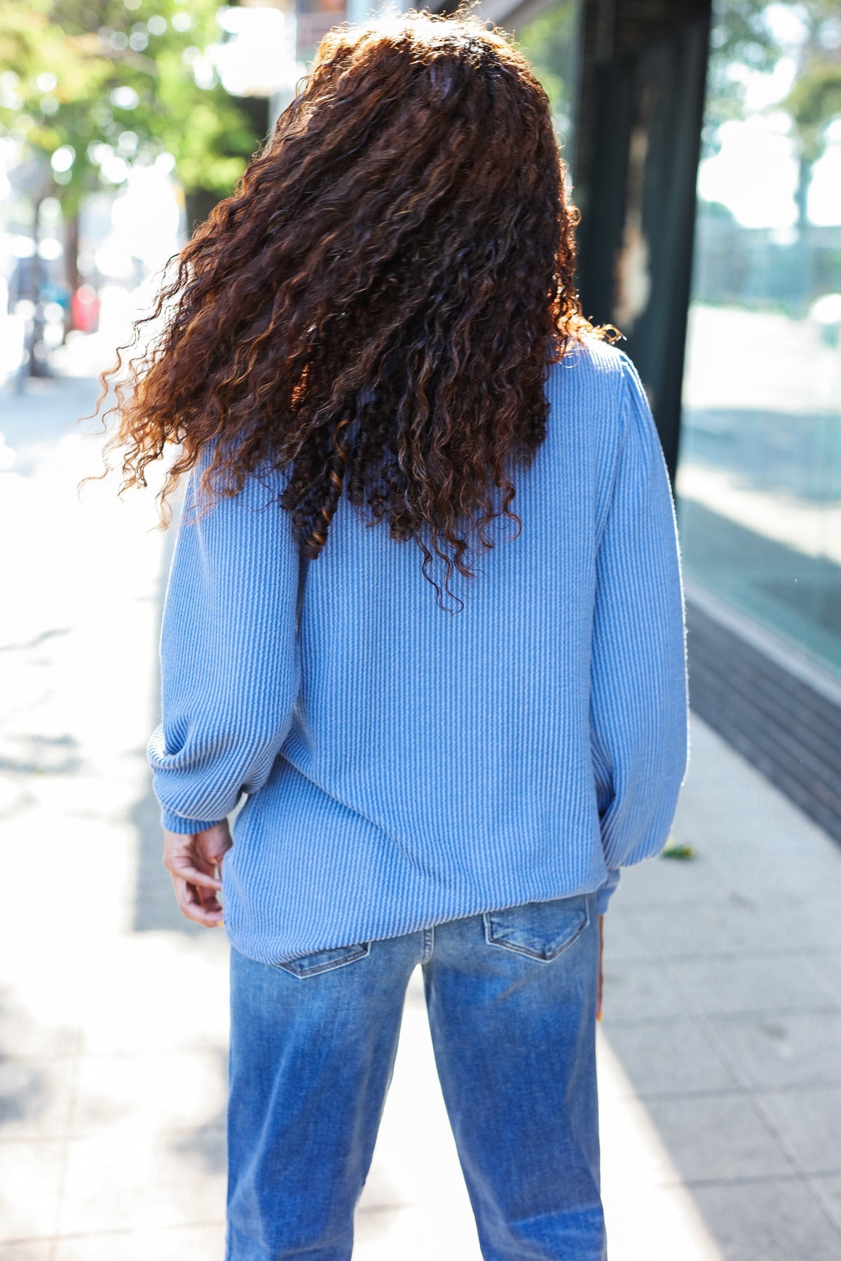 Vintage Denim Rib Mineral Wash Long Sleeve Top