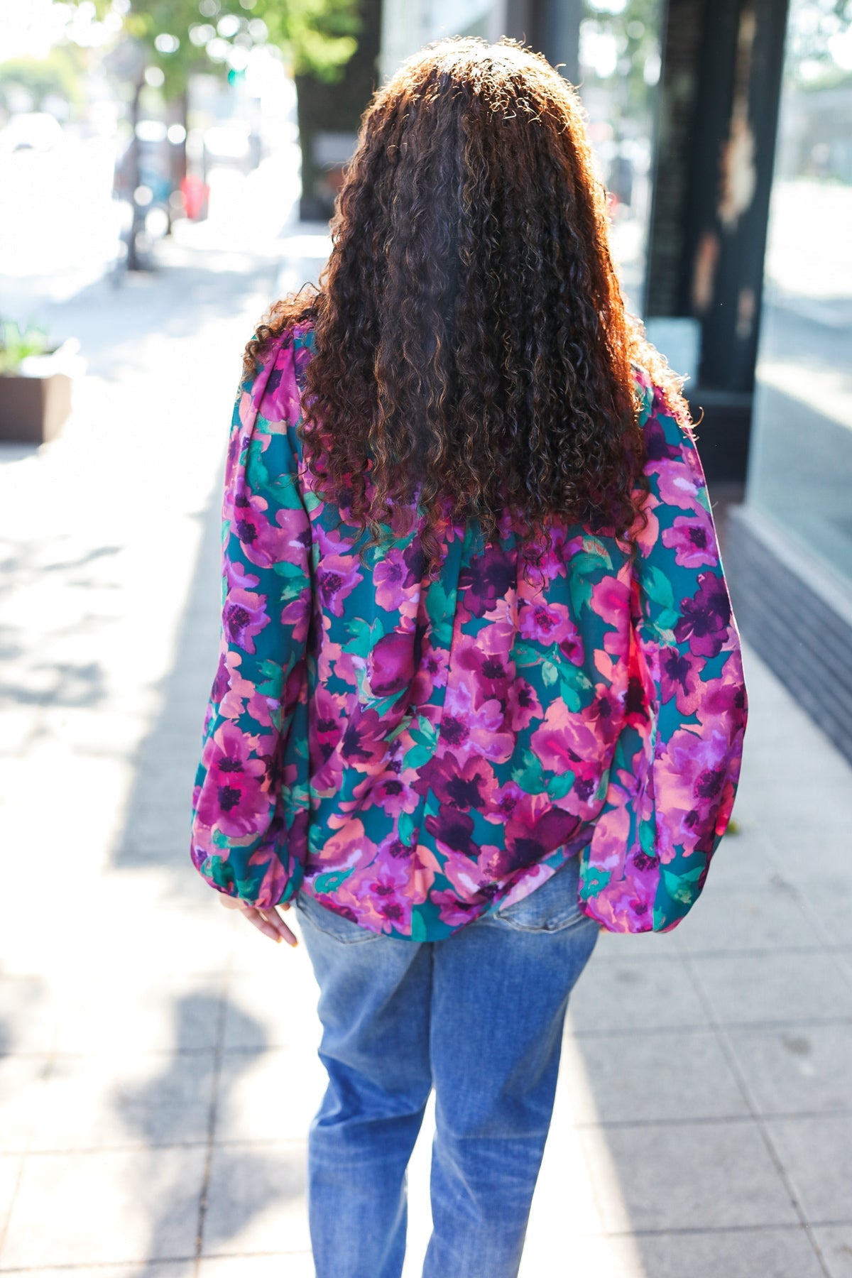 Hunter Green Watercolor Floral Notch Neck Top