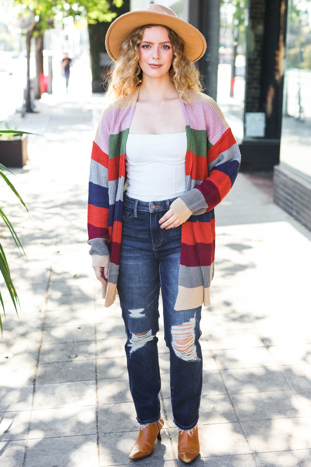 Multicolor Striped Slouchy Open Cardigan