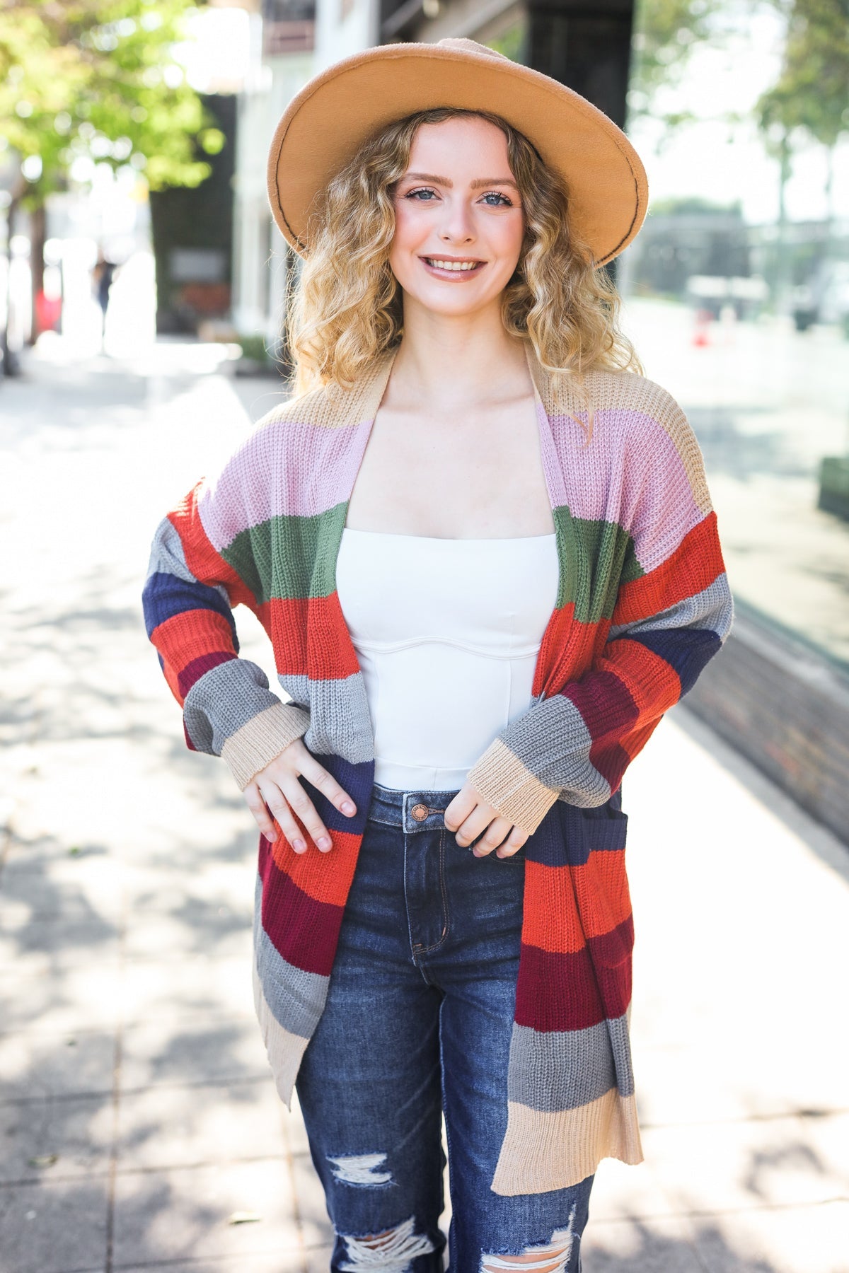 Multicolor Striped Slouchy Open Cardigan