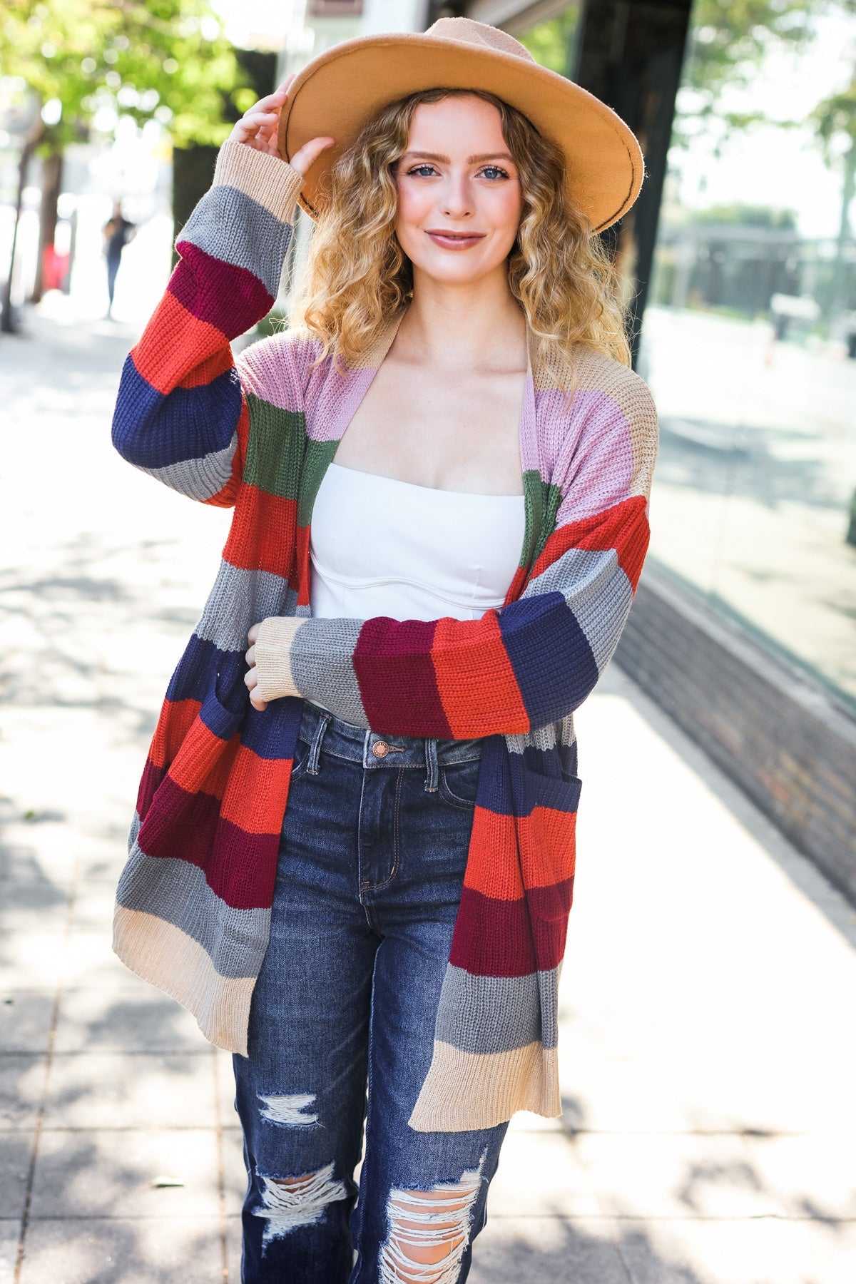 Multicolor Striped Slouchy Open Cardigan