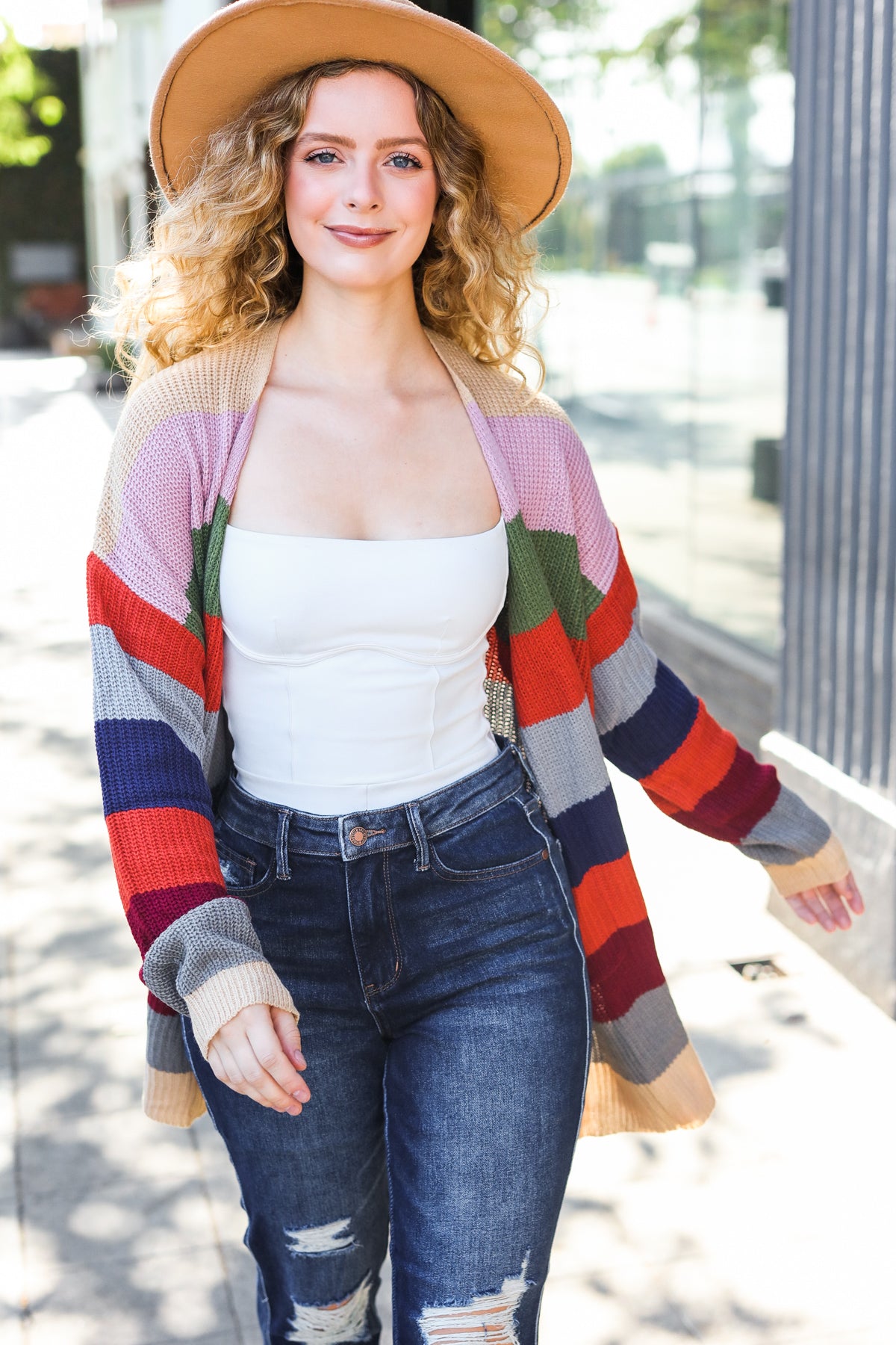 Multicolor Striped Slouchy Open Cardigan