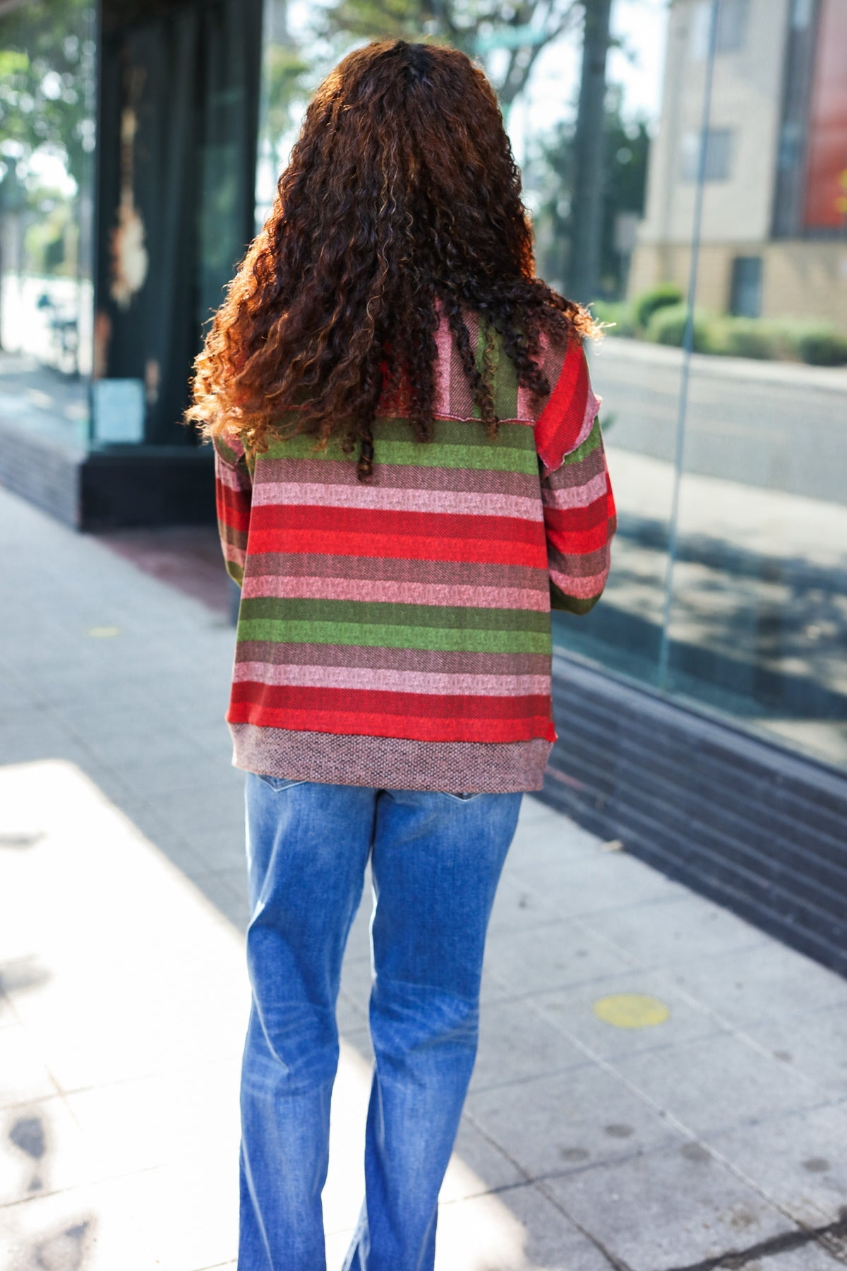 Olive & Mauve Stripe Two-Tone Banded Sweater Top