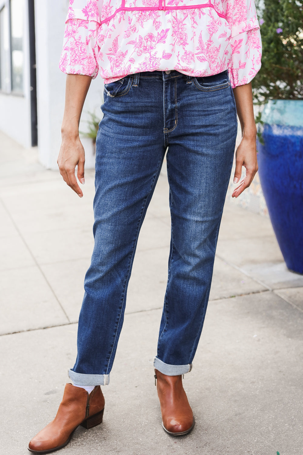 Mid Rise Cuffed Boyfriend Jeans