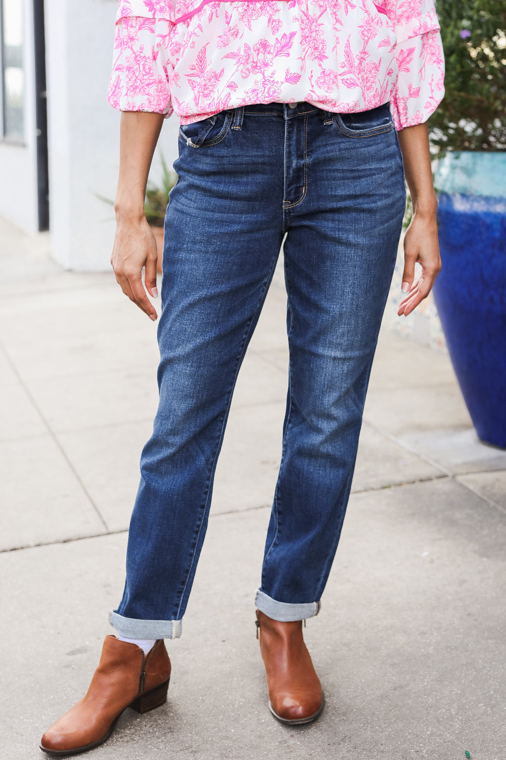 Mid Rise Cuffed Boyfriend Jeans