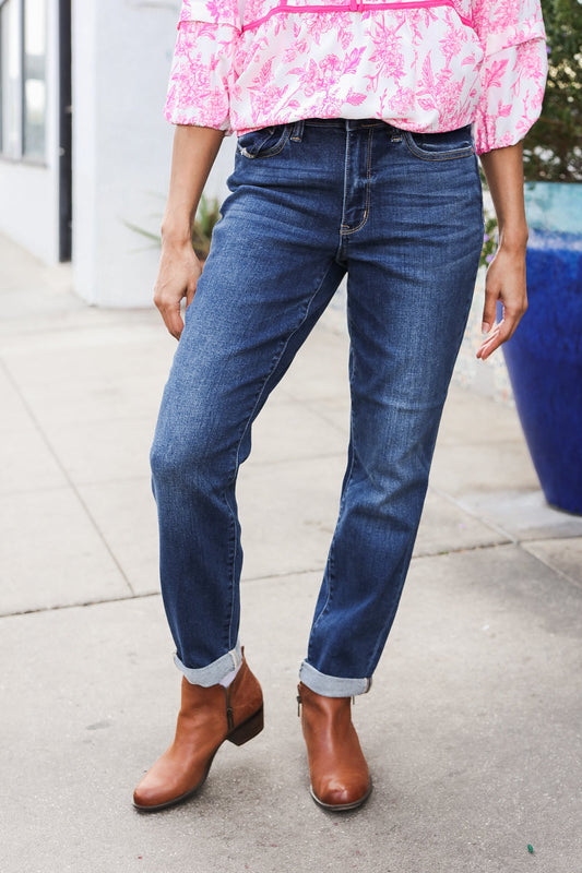 Mid Rise Cuffed Boyfriend Jeans