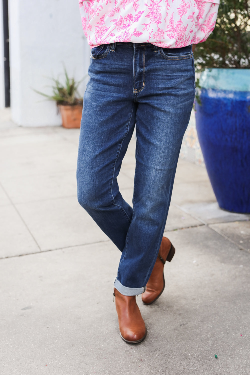 Mid Rise Cuffed Boyfriend Jeans