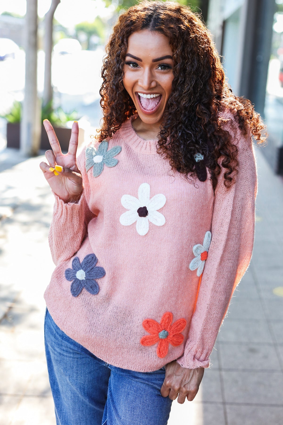 Terracotta Flower Patch Oversized Knit Sweater