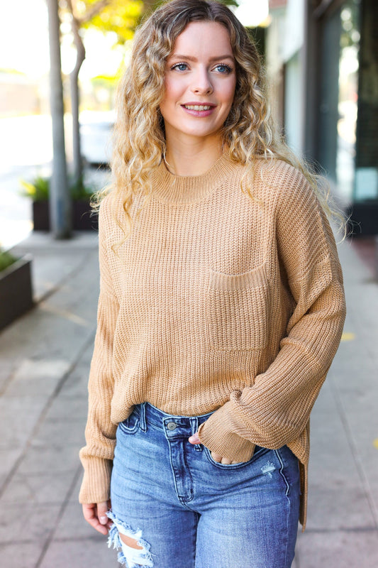 Taupe Mock Neck Knit Sweater