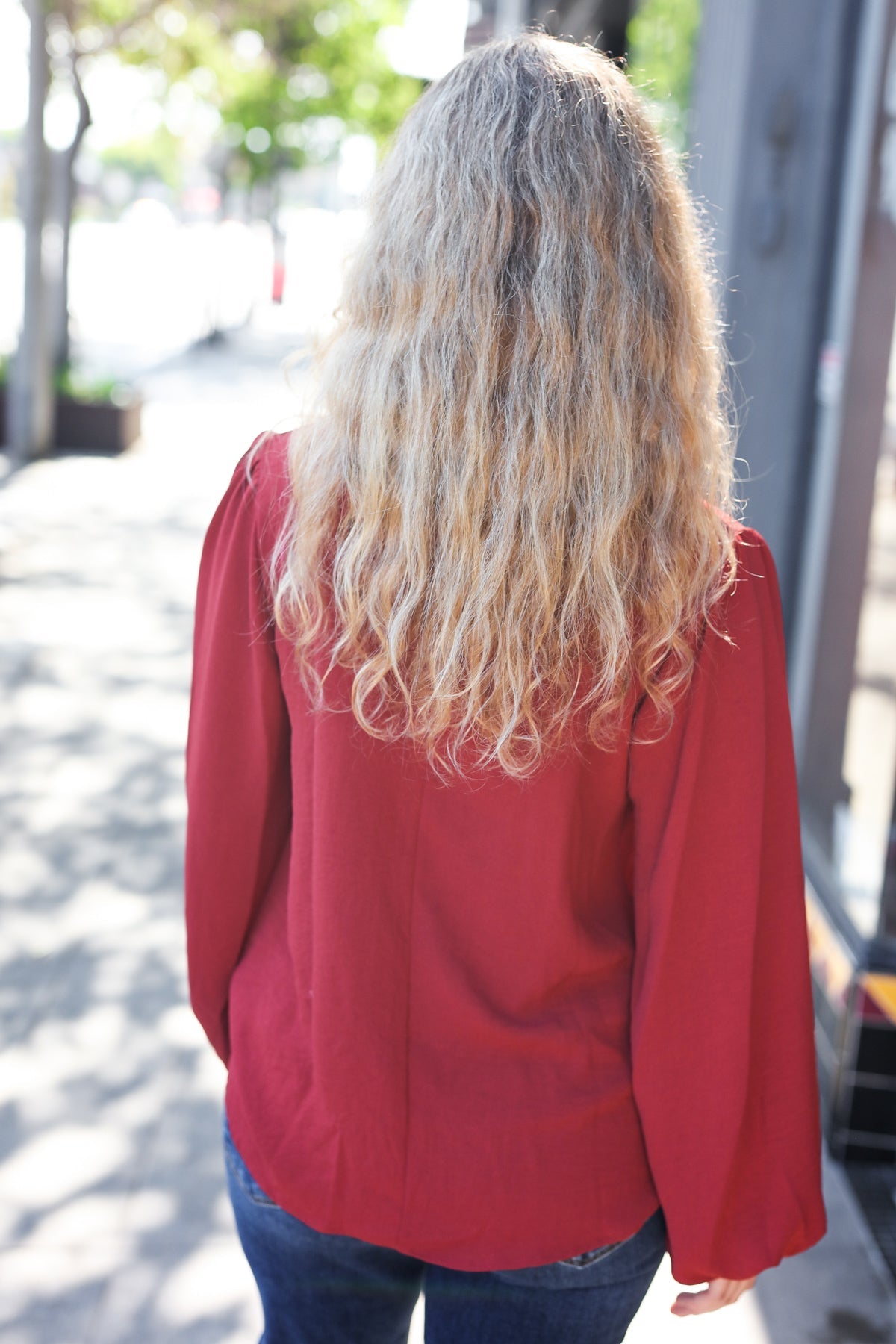 Burgundy Frilled Edge V Neck Tie Top