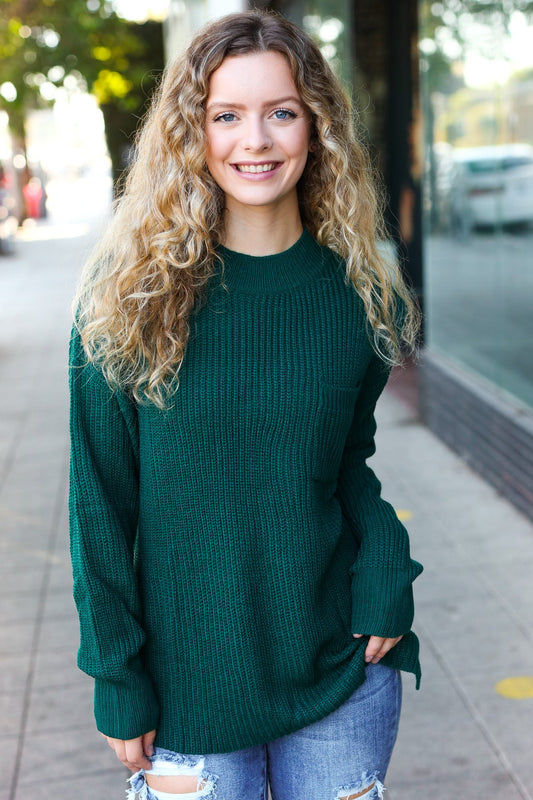 Hunter Green Mock Neck Knit Sweater